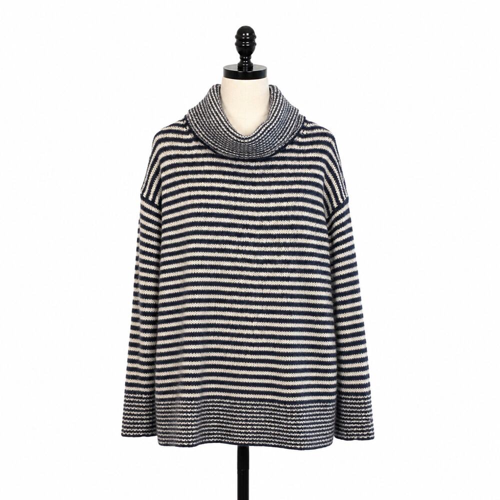 New Scotland Cashmere Silk Sweater Cowl Neck Striped Soft Luxe Womens Medium